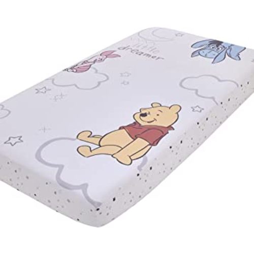 Disney Winnie The Pooh Blustery Day Tan, Red and White Little Dreamer Nursery Photo Op Fitted Crib Sheet