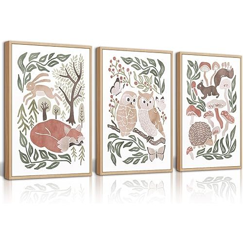 Woodland Animals Nursery Wall Art Decor Forest Wildlife Canvas Pictures Baby Boy Room Decor Prints Watercolor Cottagecore Animal Wall Art Wild Rabbit Poster for Kids Bedroom 8x10x3 Inch Unframed