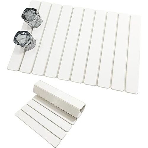 Stone Drying Mat for Kitchen Counter Large Dish Drying Mat 23.6"L×15.4"W Collapsible Stone Dish Drying Mat Absorbent Diatomaceous Earth Dish Drying Mats for Cups, Dishes, Utensils (White, Large)