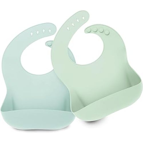 KeaBabies 2-Pack Silicone Bibs For Babies, Silicone Baby Bibs for Eating, Food-Grade Pure Silicone Bib, Toddler Bibs, Waterproof Bibs, Feeding Bibs, Silicon Bibs for Toddlers, Boys, Girls (Pastel Sky)