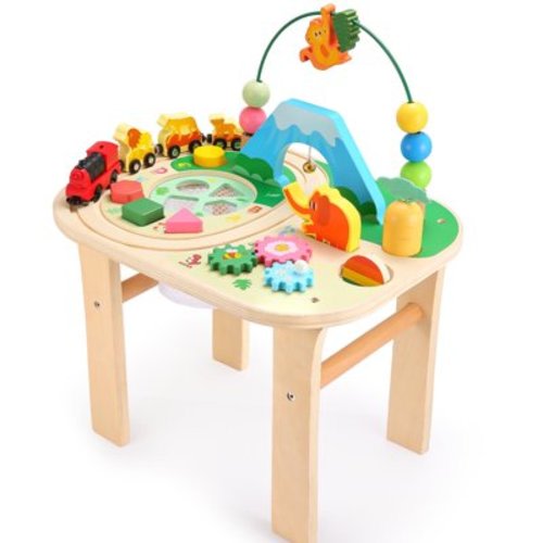 OATHX Toddler Activity Table Wood Train Track Montessori Learn Toys Infant Sensory Table for 1+ Year