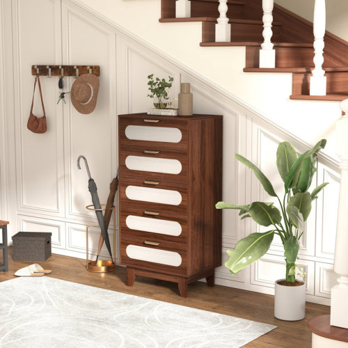 23.75'' W 5-Drawer Walnut And White Dresser