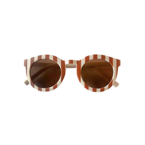 Kids Retro Groovy Sunglasses, Tan/White Stripe