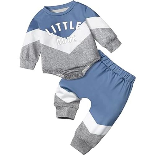CRISONE Baby Boy Clothes Color Block Oversized Sweatshirt Romper + Pants Fall Winter Infant Baby Outfits Sets