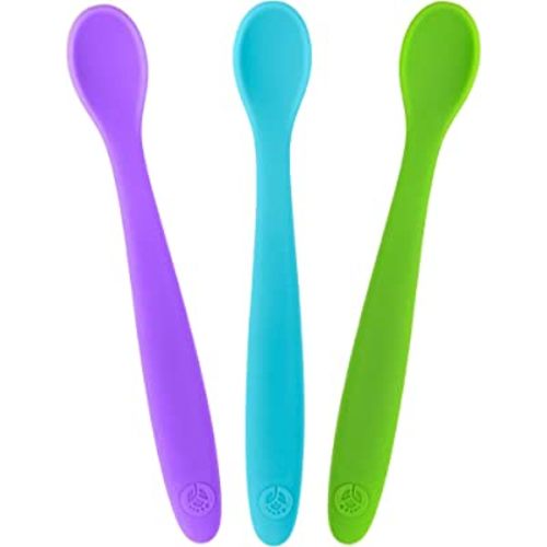 WeeSprout Silicone Baby Spoons - First Stage Infant Feeding Utensils With Soft-Tip, Bendable Kitchenware for Parent & Self-Feeding, Ultra-Durable, Dishwasher Safe, Travel Case, Set of 3