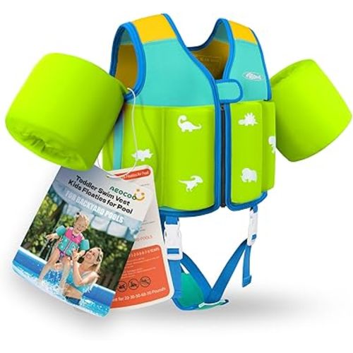Kids Pool Floaties 1-2-3-5-7-9 Years Old, Toddler Swim Vest 20-30-50-70 Pounds, Comfortable Extended Wear Kids Float Jacket with Crotch Strap, Bright Design and Unpadded Sides for Comfort