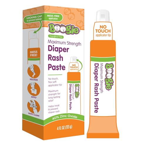 Diaper Rash Paste by Boogie, Maximum Strength with 40% Zinc Oxide, Mess Free Applicator Tube, 4oz