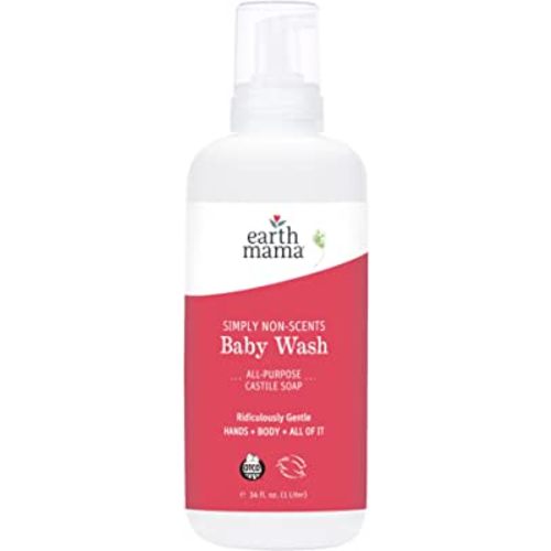 Earth Mama Simply Non-Scents Baby Wash Foaming Hand Soap, Organic All-Purpose Fragrance Free Body Wash for Sensitive Skin, Castile Soap with Coconut Oil, Shea Butter, Calendula, & Aloe, 34floz