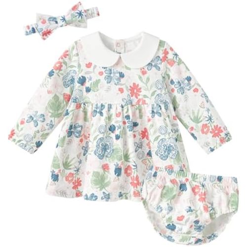 pureborn Baby Toddler Girl Dress with Bloomer Short and Long Sleeve Playwear Dress with Diaper Cover