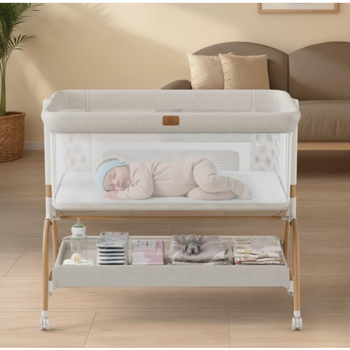 Baby Bassinet Bedside Crib, 3-in-1 Baby Bassinet Bedside Sleeper with Mattress and Soft, Breathable Sheet, Full-Mesh Sides, 6-Height Adjustable, Stable and Secure Crib for Newborns