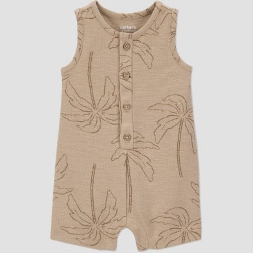 Carter's Just One You® Baby Boys' Solid Textured Palm Romper - Brown 3M: Cotton-Polyester, Henley Neckline