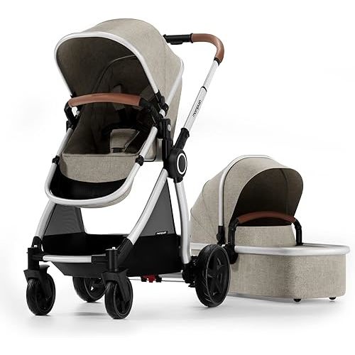 Mompush Ultimate2 Baby Stroller for Toddler with Removable Bassinet, Reversible Stroller Seat - Full-Size for Comfortable Outings with Baby - Smooth Glide Bassinet Stroller