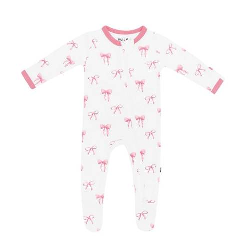 Kyte BABY Baby Girls Newborn-24 Months Bamboo Bow Print Zip Front Footie