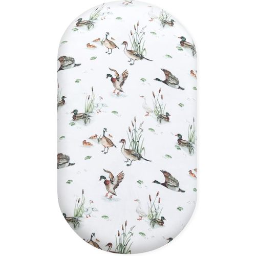 LifeTree Muslin Bassinet Sheets for Boys Girls, Fitted Baby Bassinet Mattress Cover, 1 Pack Cover Only for Standard Bassinet, 70% Viscose from Bamboo + 30% Cotton, Mallard Duck Pattern, 32" x 16"