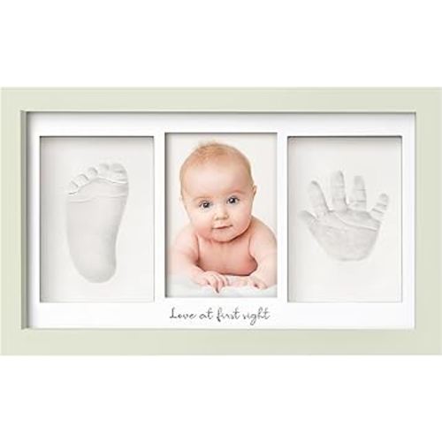 Baby Hand and Footprint Kit - Clay Handprint Keepsake Frame, Newborn Nursery Picture Frame, Personalized New Mom Gifts for Baby Shower & Registry (Sage)