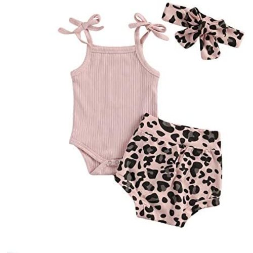 Kuriozud Newborn Infant Baby Girl 2 Piece Summer Outfits Tank Romper Top + Ruffle Bloomer Shorts Set Clothes