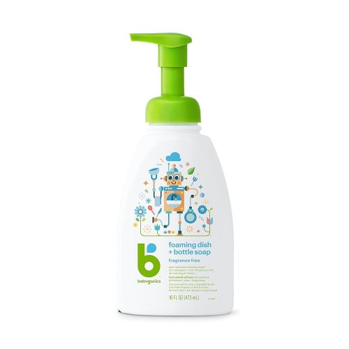 Babyganics Fragrance-Free Baby Dish Soap, Foaming, Non-Allergenic Baby Bottle Soap, 473 ml, Packaging May Vary