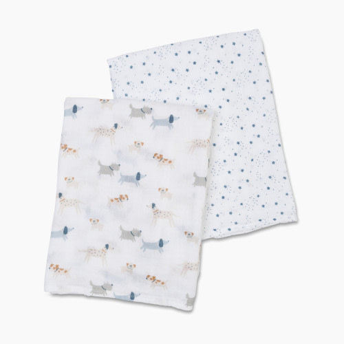 Lulujo Muslin Swaddles (2 Pack) - Puppy Dog/Stars, 2