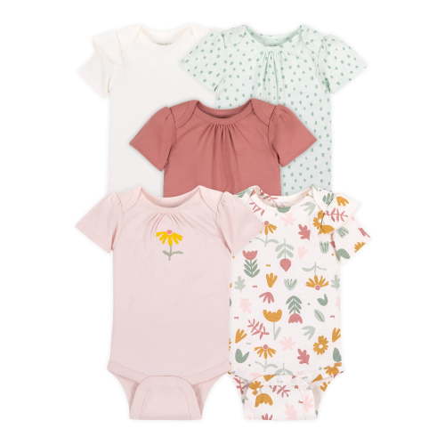 Little Star Organic Baby Girl 5Pk Short Sleeve Bodysuit, Size Newborn - 24M