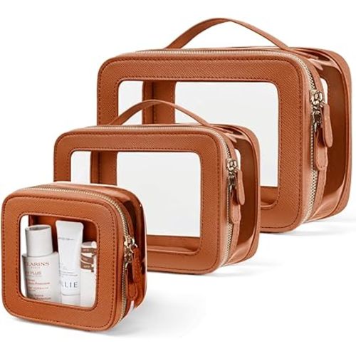 Oaque Clear Cosmetic Bag Set for Women Makeup Bag with Handle, 3 Pcs Travel Toiletry Bag Transparent Cosmetic Case Portable Make Up Organizer Bag for Essentials