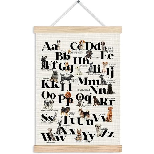 MVLJG Dog Alphabet Nursery Wall Art Poster, Dog Lover Mom Lady Gifts, Cute ABC Educational Canvas Prints Hanging Wall Decor for Toddler Kids Bedroom Playroom Classroom, 12x16 Inches