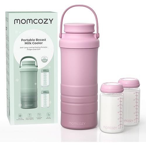 Momcozy 22oz Portable Breast Milk Cooler for Outdoor, Life Saver with 360° Total Cooling for 24 Hours, Larger Capacity Travel Breastmilk Chiller with 2pcs Baby Bottles for Breastmilk Storage, Pink
