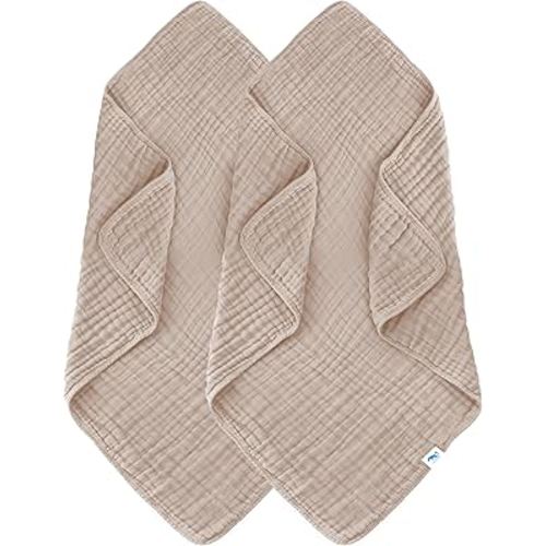 SWEET DOLPHIN Muslin Baby Bath Towels Blanket - 2 Pack 100% Cotton Towel for Babies, Infants, Toddlers - 40x40Inch - Highly Absorbent, Brown