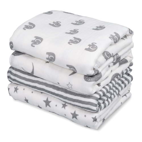 Gllquen Baby 4-Pack Muslin Swaddle Receiving Blankets for Newborn Infant Boys Girls 35"x40", Galaxy