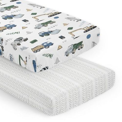 Sweet Jojo Designs Boy Fitted Crib Sheets Set Construction Truck Green Blue Grey 2pc