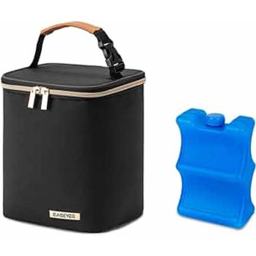 BABEYER Breastmilk Cooler Bag with Ice Pack Fits 4 Baby Bottles Up to 9 Ounce, Baby Bottle Cooler Bag Suitable for Nursing Mom Daycare, Black