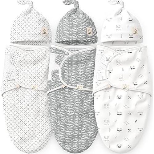 KeaBabies 3-Pack Organic Swaddles for Newborns Girls, Boys with Hats - Soft Cotton Baby Sleep Sacks 0-3 Months, Breathable Baby Hats and Swaddles 0-3 Months, Newborn Essentials Must Haves (Nordic)