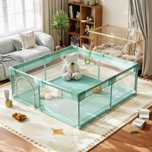 Easy4Home Large Baby Playpen 60"x60" Toddler Play Yards Safety Fence, Pale Green