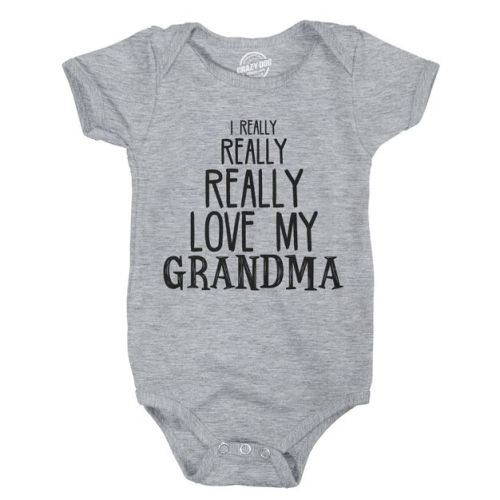 Baby Really Really Love My Grandma Cute Funny Infant Shirt Newborn Outfit Shower - Crazy Dog Baby Bodysuit Light Grey 12 Months