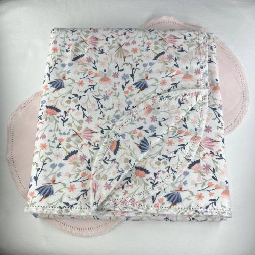 Spring flower garden fairy hemstitch flannel baby blanket and burp cloth, double sided flannel receiving size 36x40. Perfect swaddle. Kits