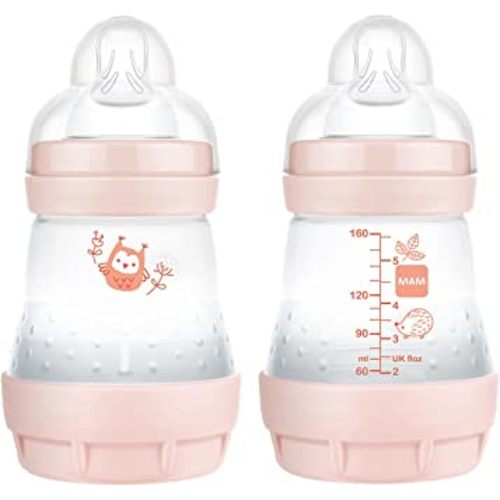 MAM Easy Start Anti Colic 5 oz Baby Bottle, Easy Switch Between Breast and Bottle, Reduces Air Bubbles and Colic, 2 Pack, Newborn, Matte/Girl