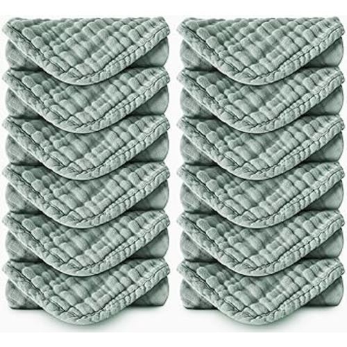 Muslin Burp Cloths 100% Cotton Large 20''x10'' Extra Soft and Absorbent Baby Wash Cloths Spit Up Rags - Baby Burping Cloth for Boys Girls Items(12 Pack Green)
