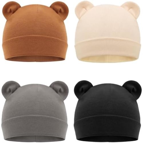DRESHOW BQUBO 4 Pieces Baby Beanie Newborn Toddler Soft Cute Knit Hat Hospital Hats for Baby Boys Infant Cap Beanies