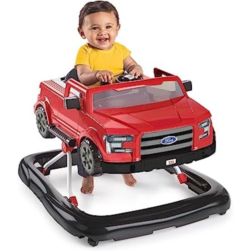 Bright Starts Ford F-150 4-in-1 Red Baby Activity Center & Push Walker with Removable Interactive Steering Wheel -Toy, 6 Months and up
