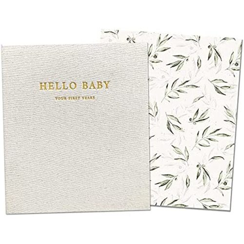 Peachly Unisex Baby Memory Book | Minimalist Baby First Year Keepsake for Milestones | Baby Books First Year Memory Book | Simple Baby Scrapbook for Boy Girl Milestones | 60 Pages Natural Linen - Olive
