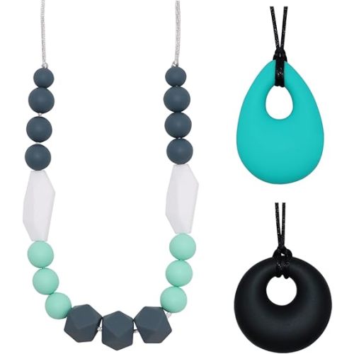 Sensory Chew Necklaces for Boys Girls, Silicone Chewy Necklace Sensory Toys for Kids with Autism Anxiety ADHD SPD, Sensory Chew Toys Reduce Chewing Biting Fidgeting for Adult Chewer