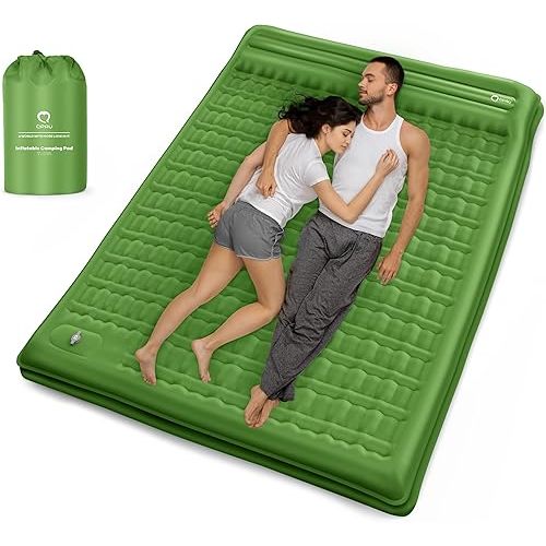 QPAU Camping Sleeping Pad, 2 Person Camping Mat, Enhanced Support for Healthy, with Built-in Foot Pump, 4.7 Inch Durable Sleeping Mattress for Camping, Hiking and Home (Pine Green)