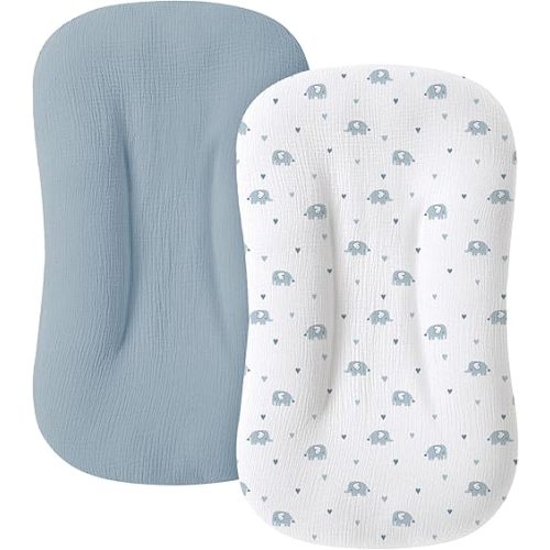 Muslin Baby Lounger Cover for Newborn & Infant, 100% Cotton Soft and Breathable Lounger Slipcover for Baby Girls and Boys, Pack of 2