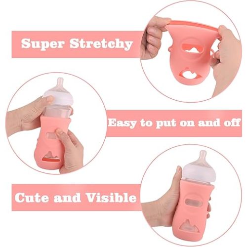 3 Pack Silicone Sleeves for Avent Natural Glass Baby Bottles, Anti Breakage Baby Bottle Holder, Compatible Philips Avent Glass Natural Baby Bottle 8 oz, BPA Free (White+Pink+Purple)