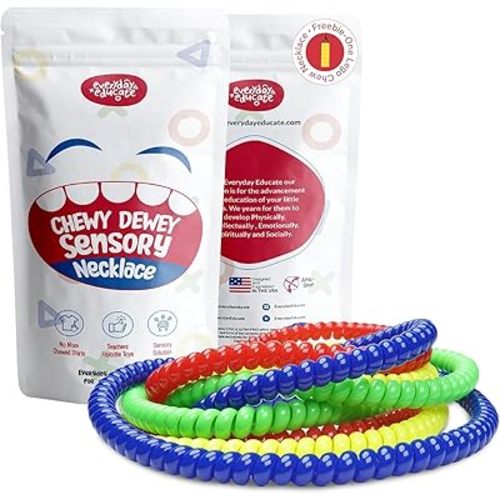 Durable Sensory Chew Necklace for Kids - BPA Free, Food-Grade Silicone Chewing Necklace for Autism and ADHD - Oral Motor Teething Toys, Fidget Necklace for Boys and Girls, Sensory Chewy Dewey (4 Pack)