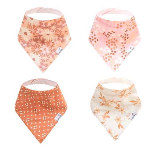 Copper Pearl 4 Pack Soft Cotton Baby Bibs for Drooling and Teething, Absorbent Drool Bibs for Baby Girl and Boy, Adjustable to Fit Newborns to Toddlers, Tons of Styles (Rue)