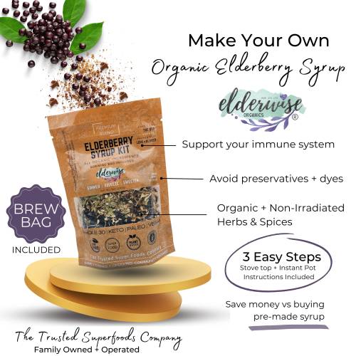 ELDERBERRY SYRUP KIT | Makes 32oz | Brewing Bag Included | Organic Ingredients | Elderberry Syrup Kit