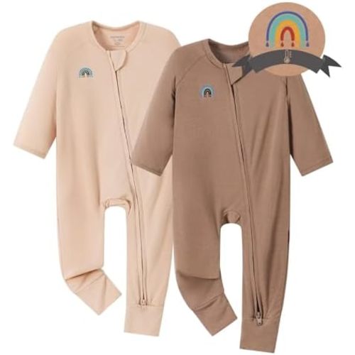Momcozy Boy Girl Baby Pajamas Onesie, 0-24 M Temp-Sensing 2-Way Zipper Newborn Sleepers, Stretch Viscose Derived from Bamboo