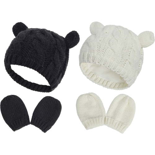 Newborn Winter beanie glove set, for baby girls 0-18 months Baby boys knit hats Baby winter hats,S