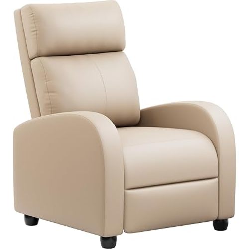 JUMMICO Recliner Chair Adjustable Home Theater Single Recliner Sofa Furniture with Thick Seat Cushion and Backrest Modern Living Room Recliners (Leather, Beige)