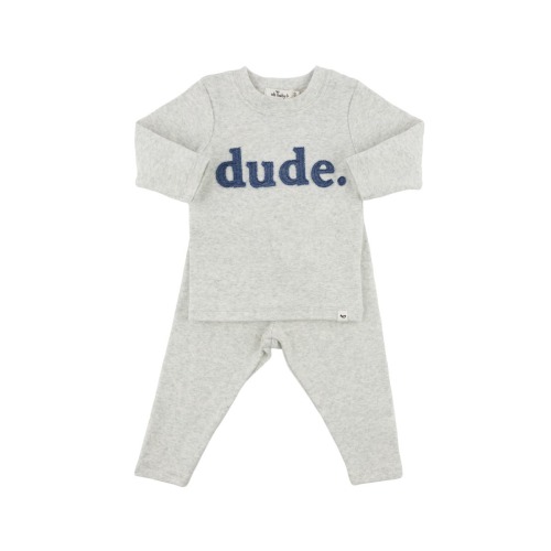 Denim "dude" Ribbed Applique Long Sleeve Two Piece Set, 6-12M